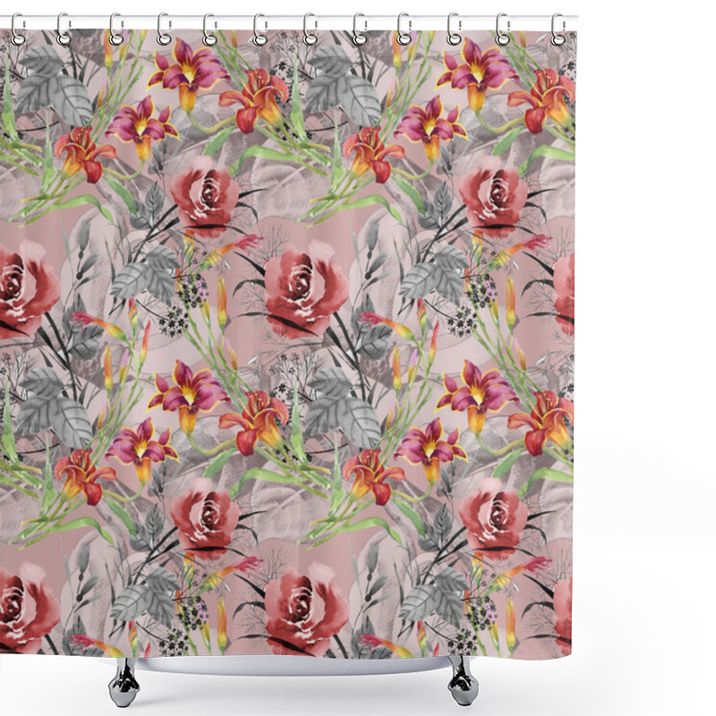 Personality  Garden Blooming Roses And Lily Flowers Shower Curtains