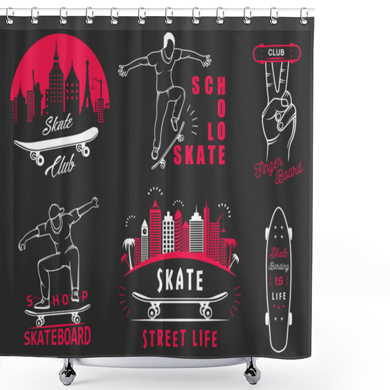 Personality  Set Vector Retro Skateboarding Logo And Badge Shower Curtains