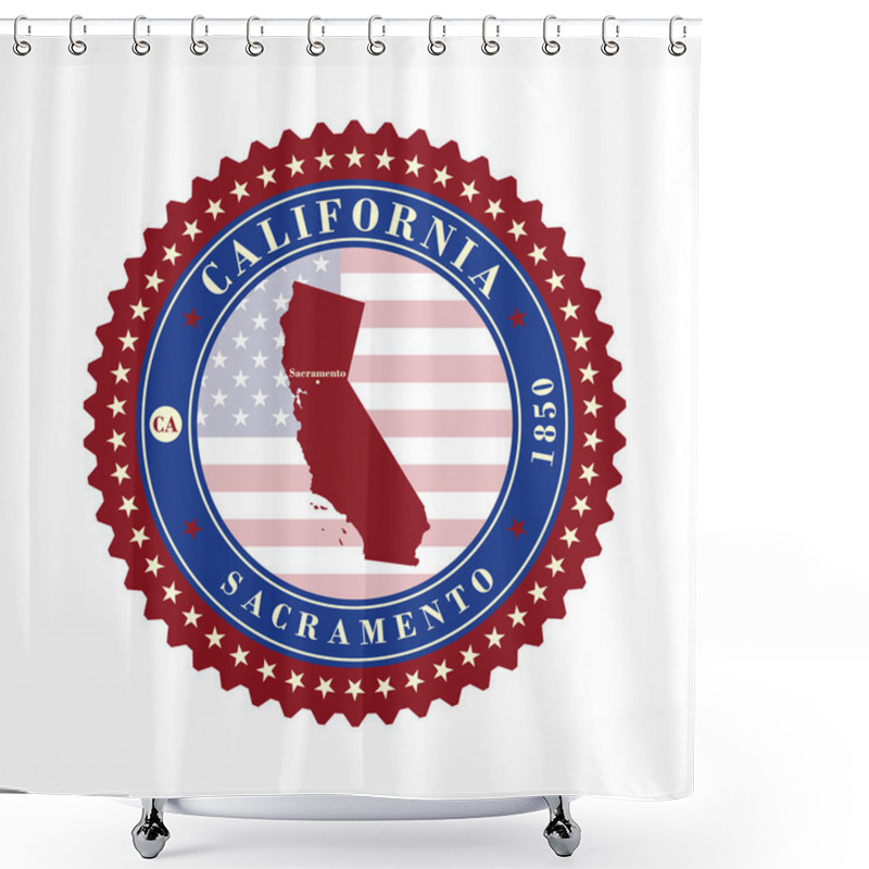 Personality  Label Sticker Cards Of State California USA. Shower Curtains