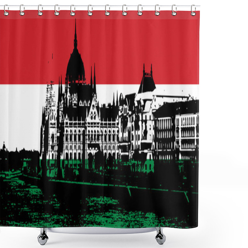 Personality  Black Silhouette Of Hungarian Parliament Shower Curtains