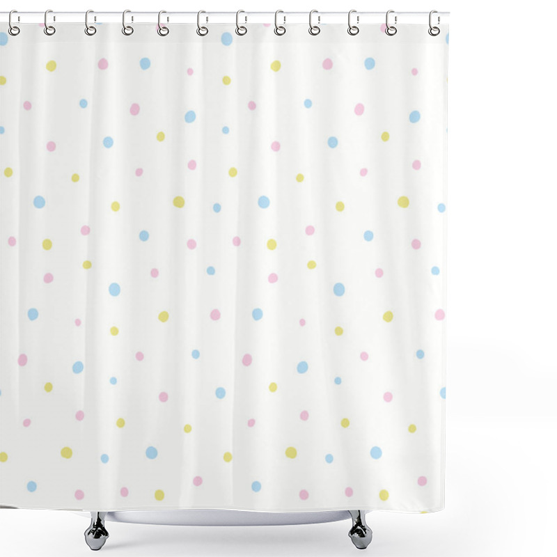 Personality  Hand Drawn Seamless Geometric Vector Pattern With Pastel Polka Dots On White Background. Scandinavian Style Flat Design. Concept Easter, Spring Day Kids Textile Print  Shower Curtains