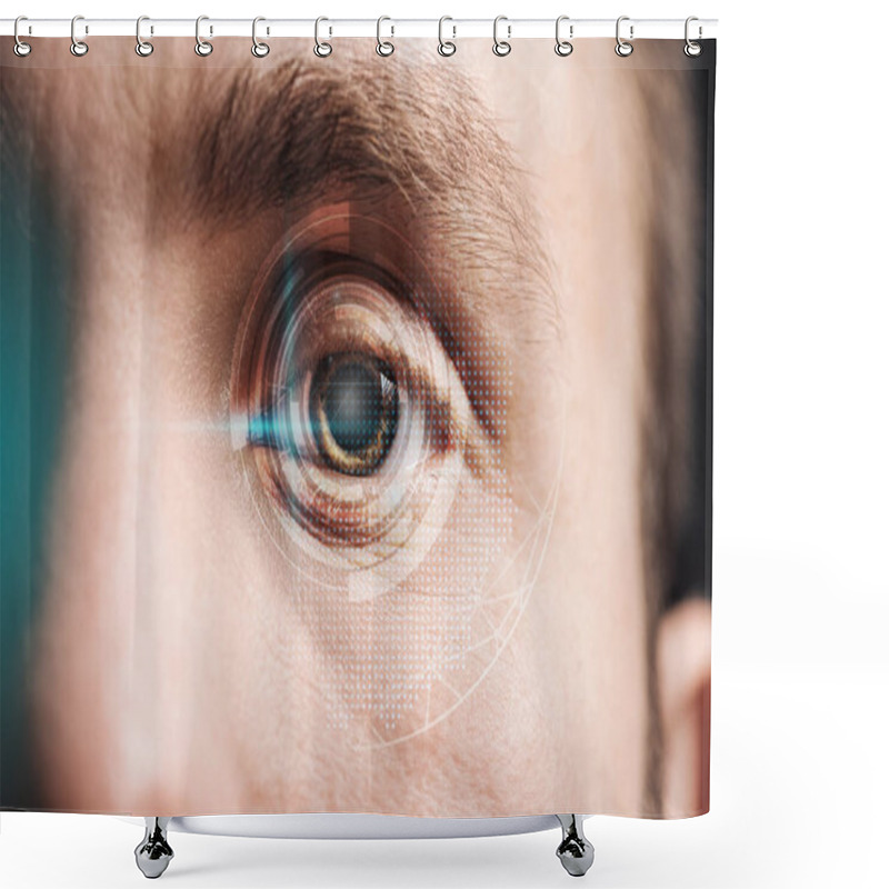 Personality  Close Up View Of Human Eye With Data Illustration, Robotic Concept Shower Curtains