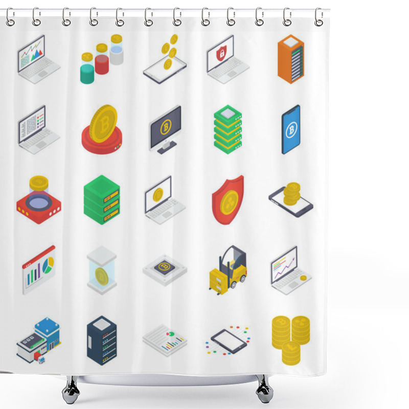 Personality  Digital Currency Isometric Icons Pack Shower Curtains