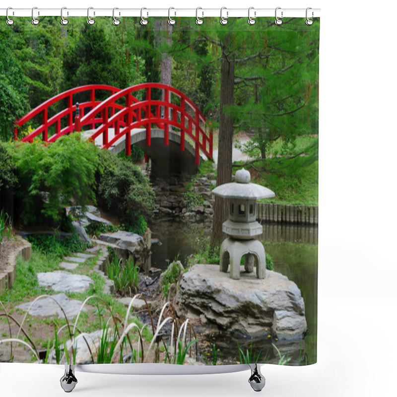 Personality  Red Bridge In Japanese Garden Shower Curtains