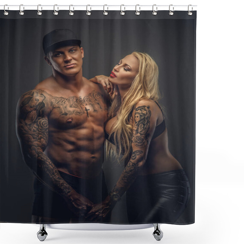 Personality  Tattooed Man And Woman Posing. Shower Curtains