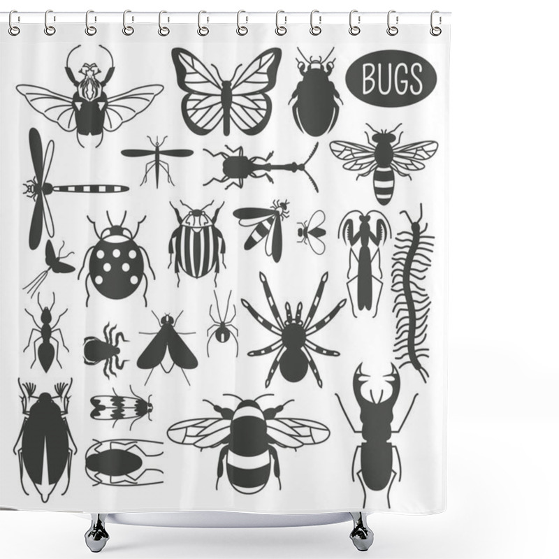 Personality  Insects Icon Flat Style. 24 Pieces In Set. Colour Version Shower Curtains