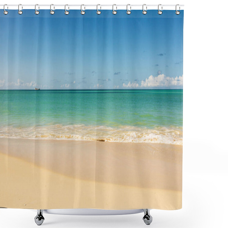 Personality  Caribbean Beach With White Sand, Deep Blue Sky And Turquoise Water Shower Curtains