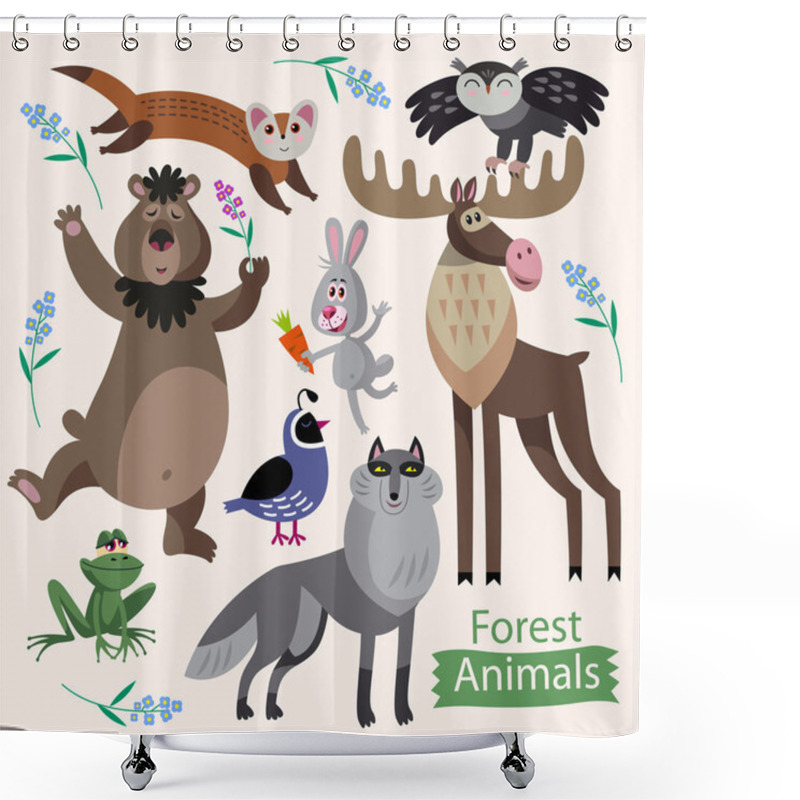 Personality  Vector Set Of Cartoon Forest Animals On A White Background. Shower Curtains