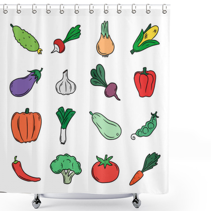 Personality  Set Of Vegetables. Hand Drawn Vector Illustration In Doodle Style, Isolated On A A White Background. Shower Curtains