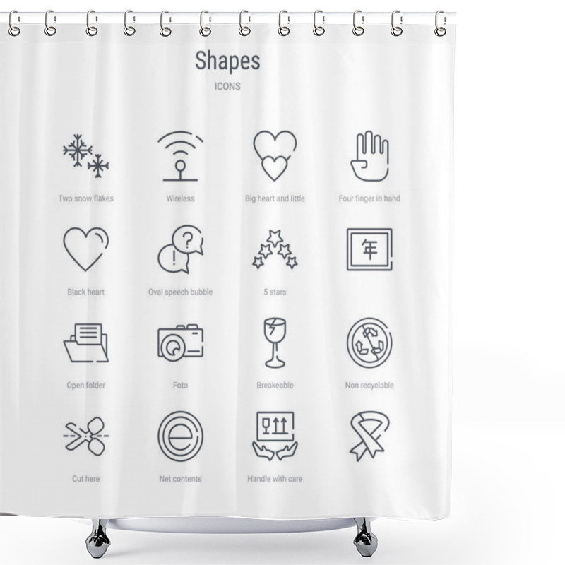 Personality  Set Of 16 Shapes Concept Vector Line Icons Such As  , Handle Wit Shower Curtains