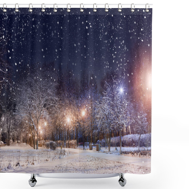 Personality  Night City Park Under First Snow Shower Curtains