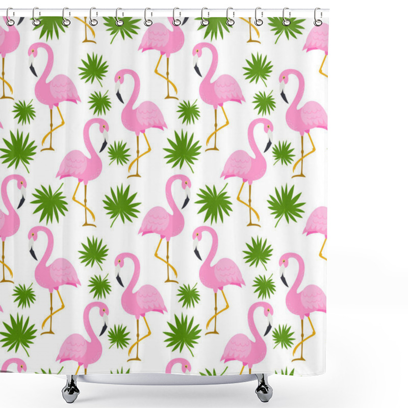 Personality  Seamless Pattern With Cute Flamingos Shower Curtains