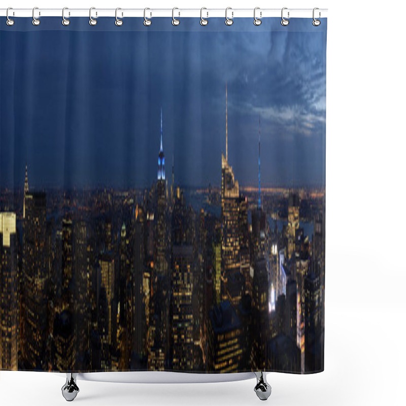 Personality  Night Aerial View Of New York City Financial District Shower Curtains