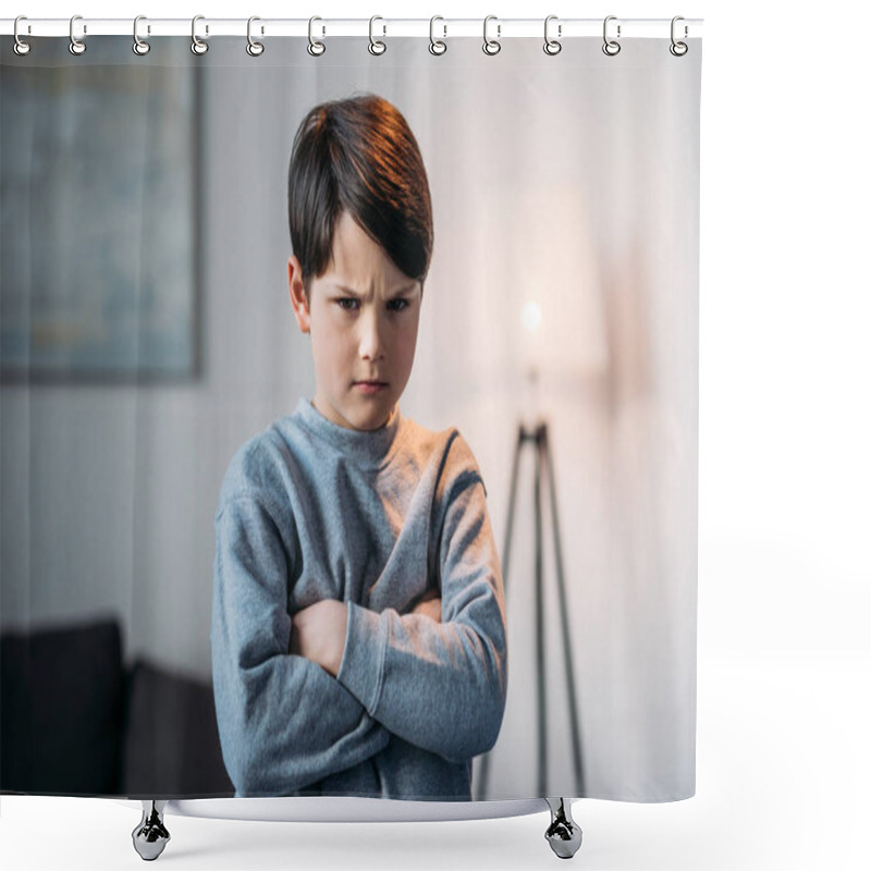 Personality  Offended Boy With Crossed Arms Shower Curtains