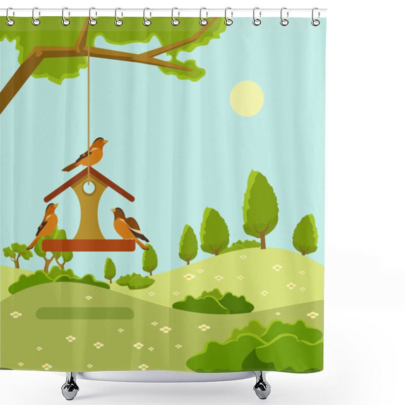 Personality  Vector Summer Landscape Flat Illustration Shower Curtains