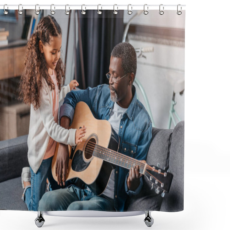 Personality  Man Playing Guitar With Daughter At Home Shower Curtains