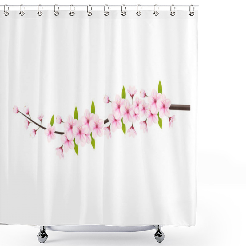 Personality  Cherry Blossom And Sakura On White Background. Falling Petals, Flowers. Apricot Floral Elements  Background. Cherry Blossom Branch, Flower Petal Illustration Shower Curtains