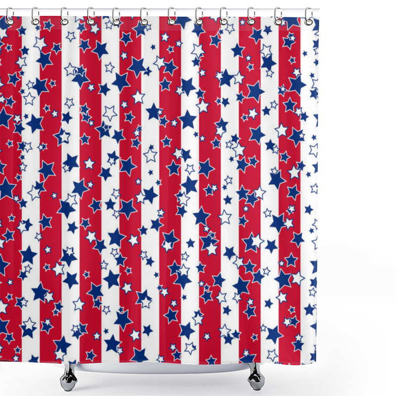 Personality  American Patriotic Stars And Stripes Seamless Pattern In Bright Red, Blue And White. Independence Day Vector Background. Shower Curtains