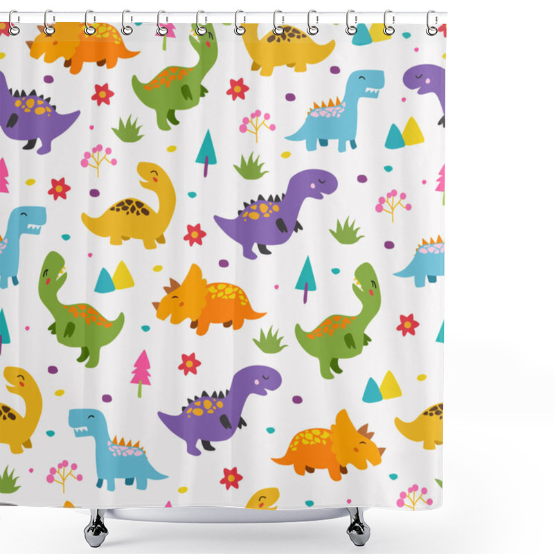 Personality  Dinosaurs Seamless Pattern For Kids, Creative Vector Childish Background Shower Curtains