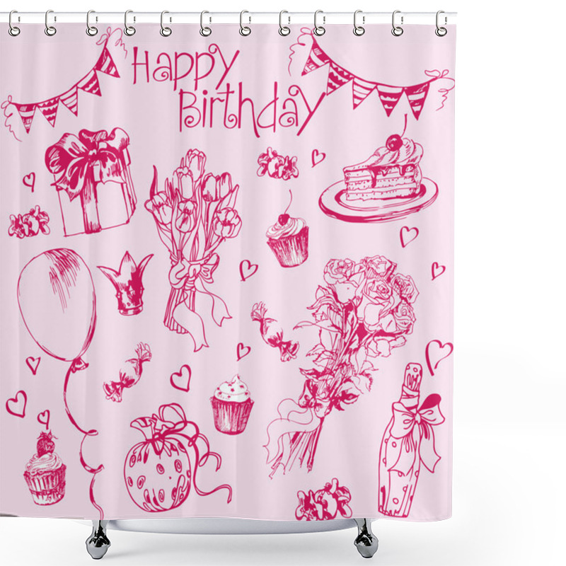 Personality  Hand Drawn Birthday Elements. Shower Curtains