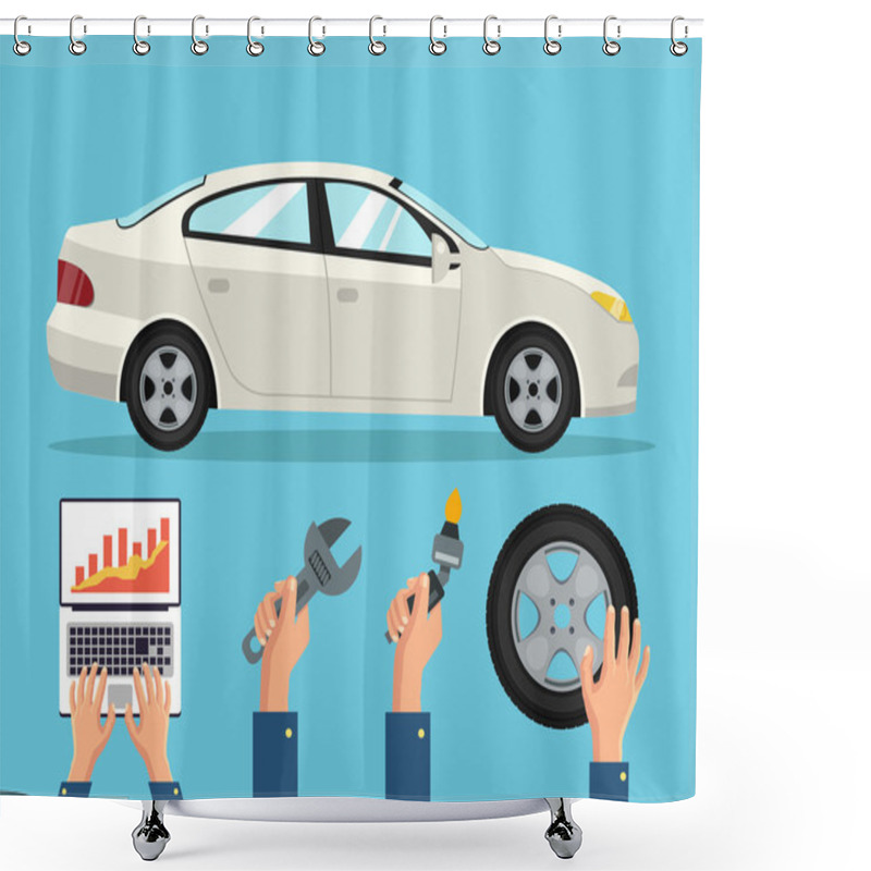 Personality  Auto Mechanic Service. Vector Flat Illustration Shower Curtains