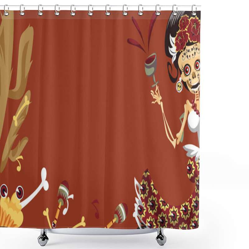 Personality  Woman Skeleton At Day Of The Dead Party Poster Shower Curtains