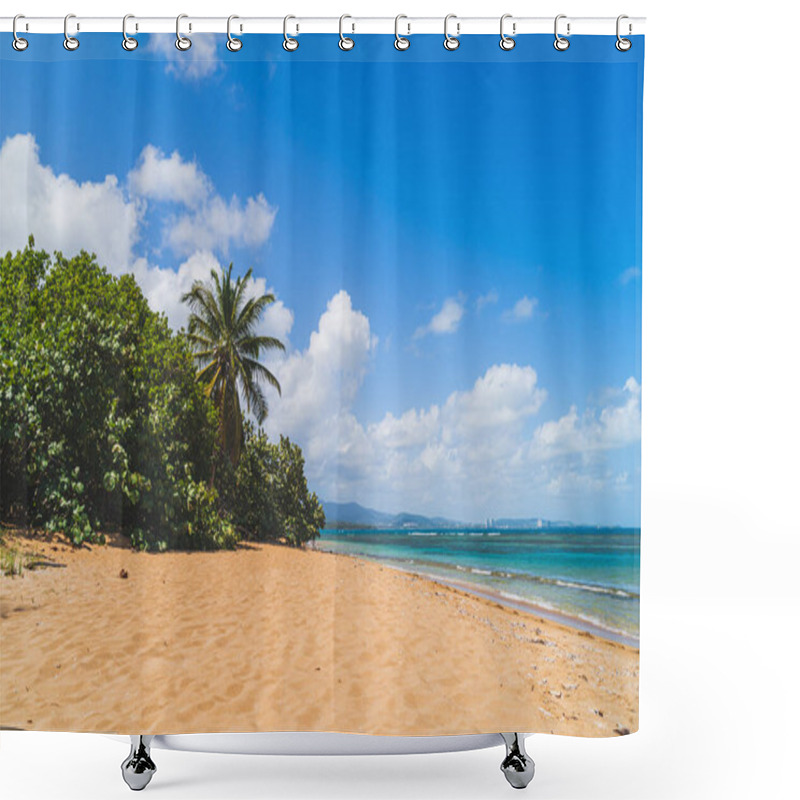 Personality  Hidden Beach In Puerto Rico With Palm Trees And Turquoise Waters Shower Curtains