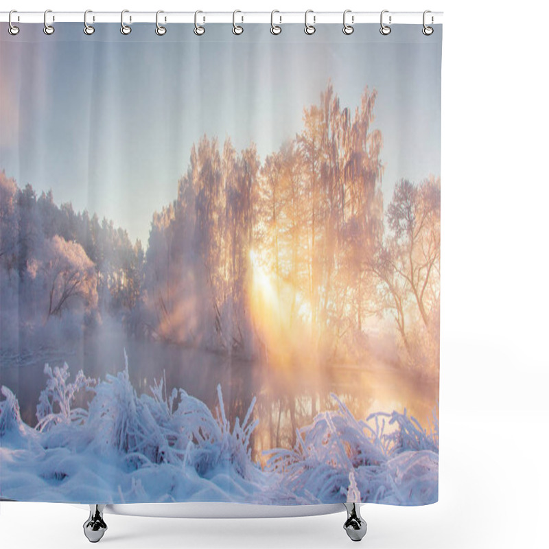 Personality  Scenery Winter In Sunbeams. Snowy Nature. Christmas Background Shower Curtains