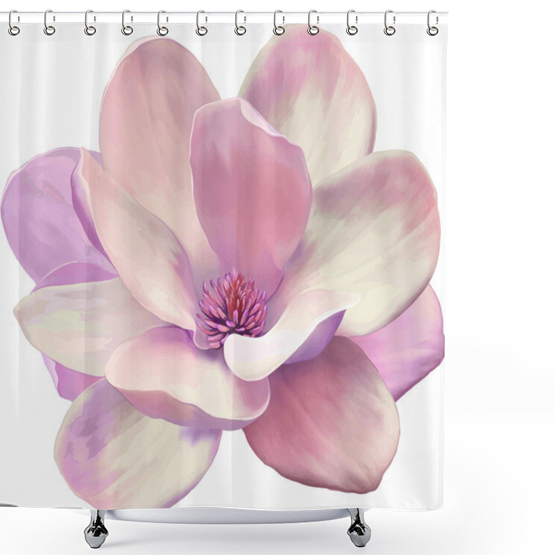 Personality  Vector Illustration Of A Tender Pink Magnolia Flower Isolated On White Background Shower Curtains