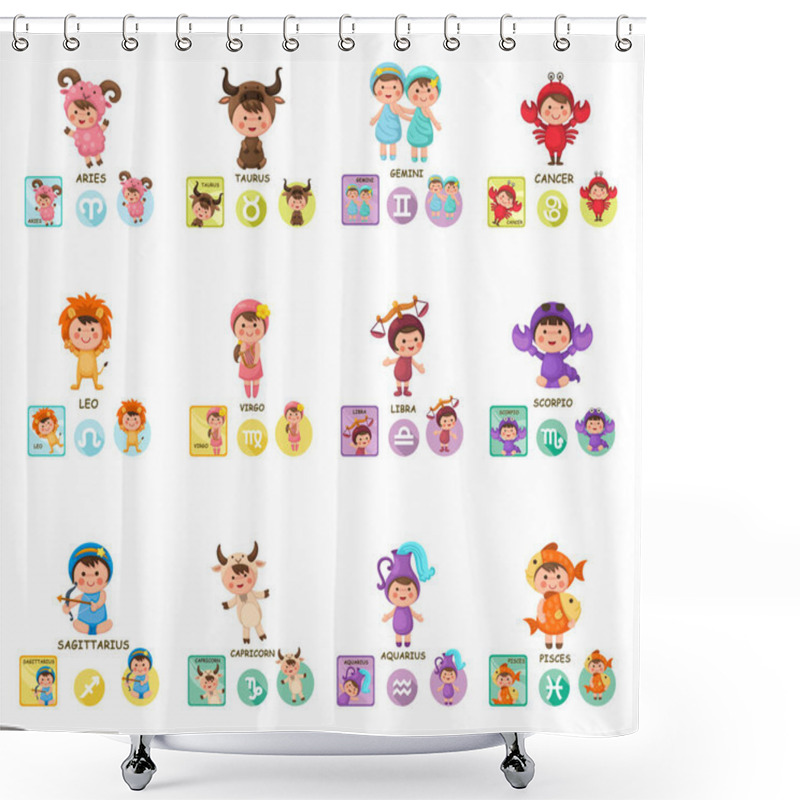 Personality  Set Illustration With Cartoon Zodiac Signs Vector Shower Curtains