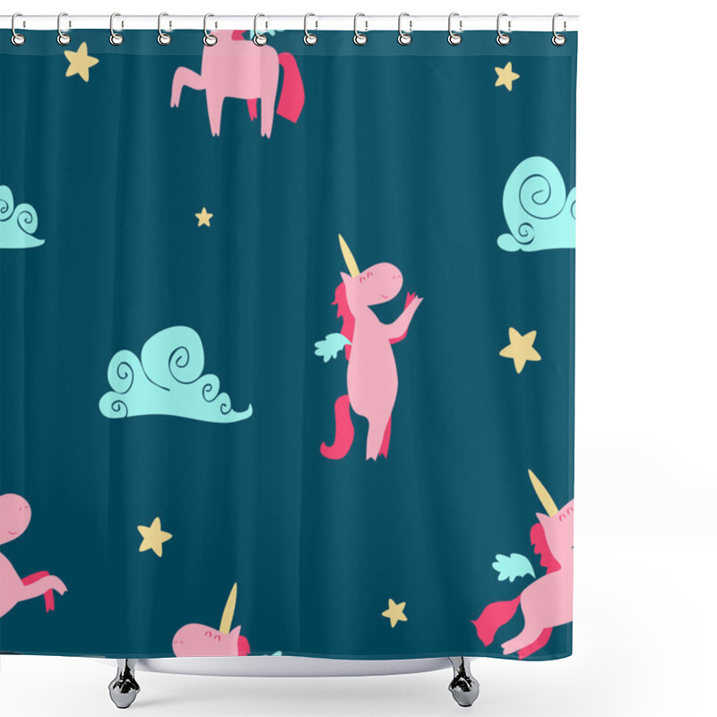 Personality  Cartoon Unicorns With Clouds Shower Curtains