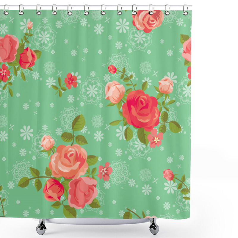 Personality  Blooming Roses Seamless Pattern Shower Curtains