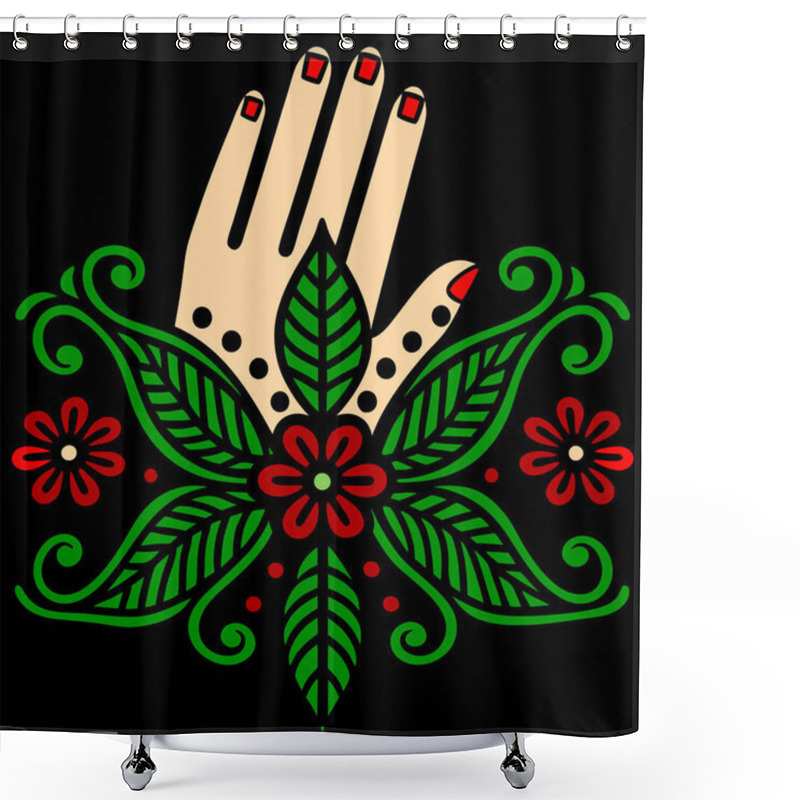 Personality  Minimalist Hand Mehndi Design With Floral Mandala Pattern Vector Illustration Shower Curtains