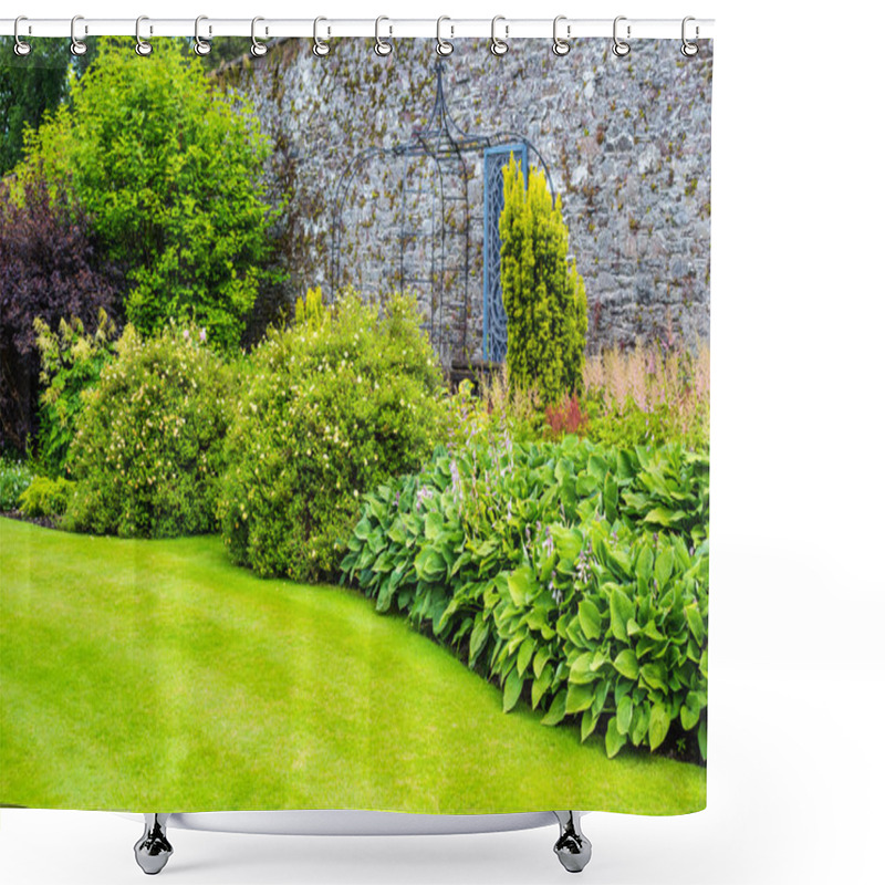 Personality  Beautiful Walled Garden With Grass Lawn  Shower Curtains