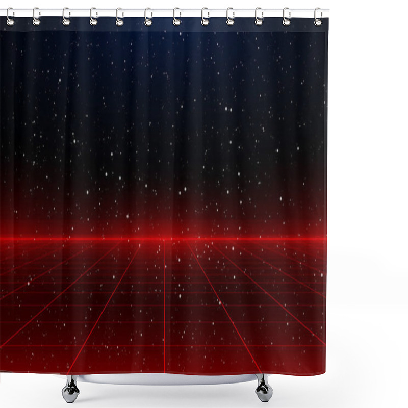 Personality  Newretrowave Sci-fi Red Laser Perspective Grid Background In Starry Space. Retrofuturistic Cyber Laser Landscape. Shower Curtains