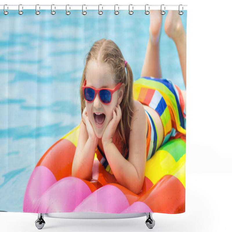 Personality  Child On Inflatable Float In Swimming Pool.  Shower Curtains