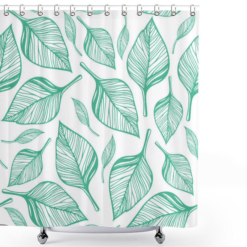 Personality  Seamless Pattern With Green Leaves. Hand Drawn Vector Illustration Shower Curtains