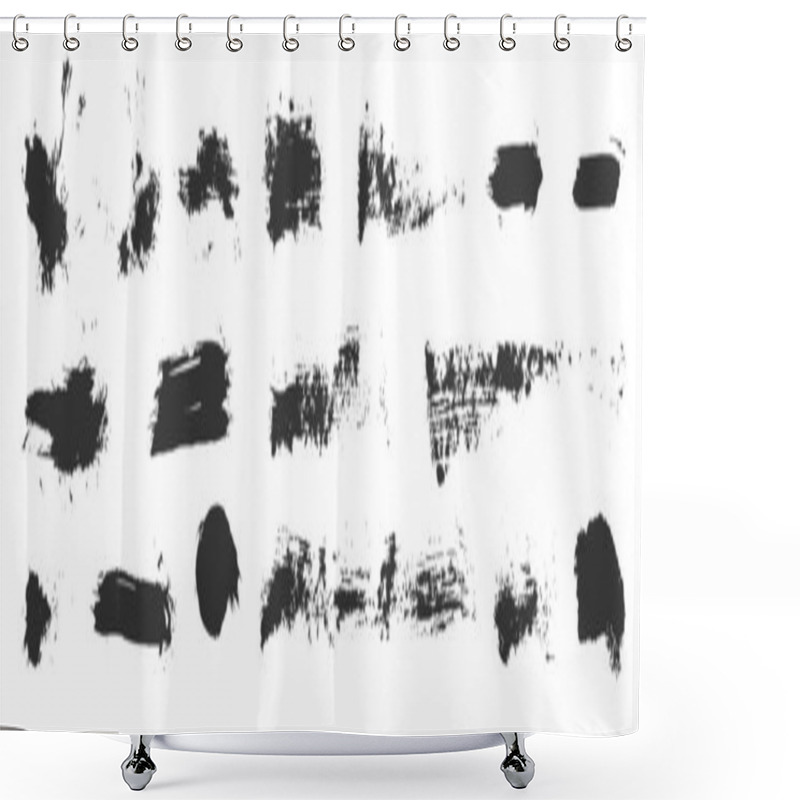 Personality  Mascara Vector Makeup Smudge Strokes. Black Paint Texture Set. Grungy Brushstroke Scribbles. Messy Dirty Swatch Stains, Eye Pencil Squiggle Marks. Japanese Korean Chinese Rush Stroke Blot Elements Shower Curtains