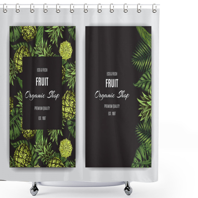 Personality  Card For Eco Store With Pineapples And Palm Leaves, Vector Illustration  Shower Curtains