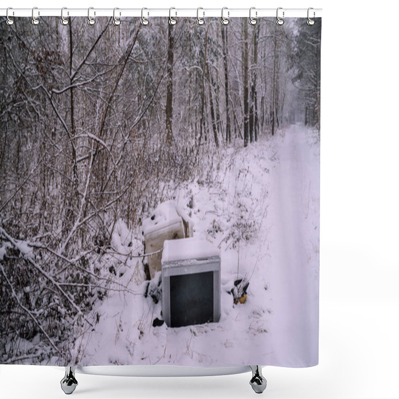 Personality  Illegal Garbage Dump In The Winter Forest Shower Curtains