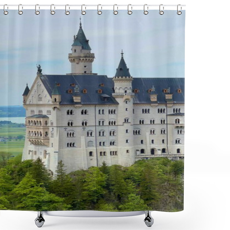 Personality  05.21.2023 Germany, Neuschwanstein Castle In Bavaria, Germany. A Close-up View Of The Iconic Neuschwanstein Castle, Nestled On A Rocky Hill In Bavaria, Germany. The Majestic Fairy-tale Architecture Is Shower Curtains