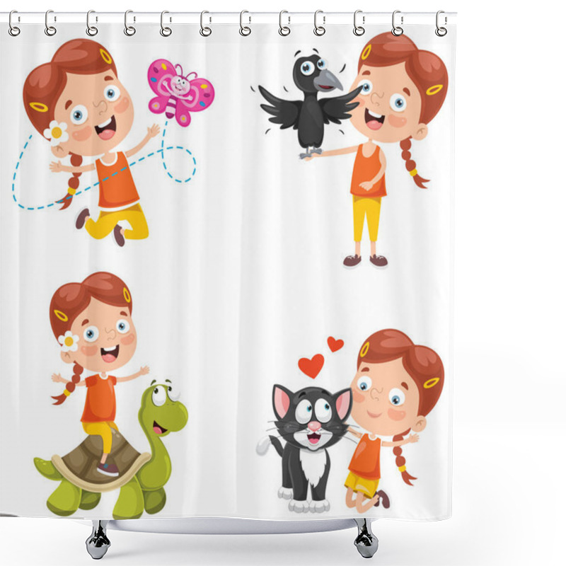 Personality  Little Girl Playing With Animals Shower Curtains