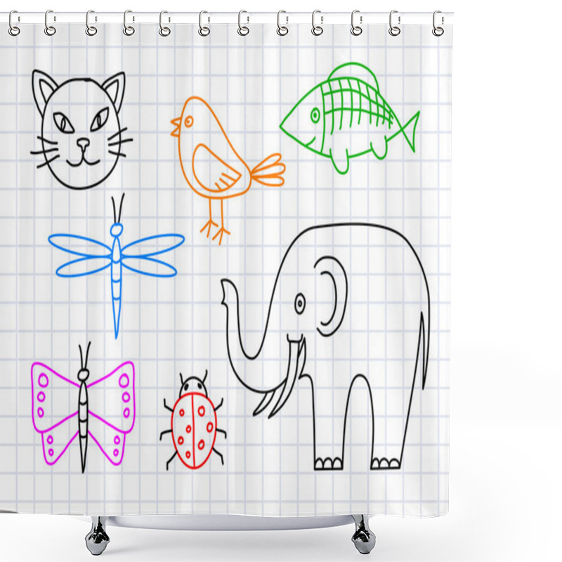 Personality  Drawings Of Animals On Squared Paper Shower Curtains