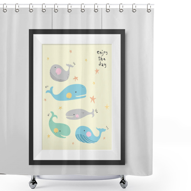 Personality  Adorable Painting With Lovely Whales Shower Curtains