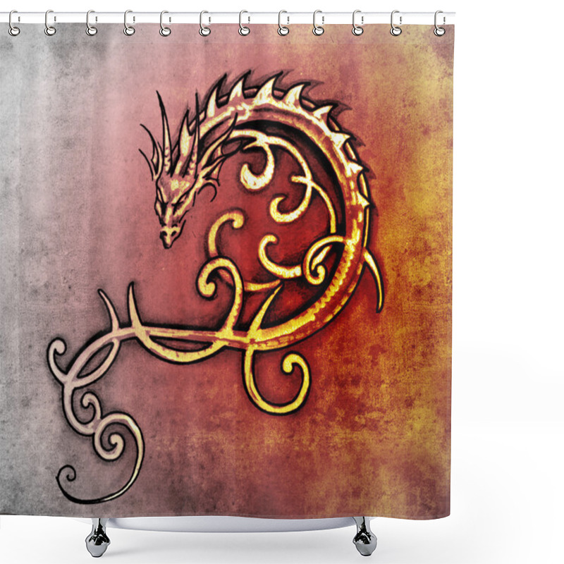 Personality  Sketch Of Tattoo Art, Decorative Dragon Shower Curtains