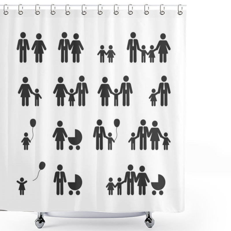 Personality  People Family Pictogram. Set Web Icon Shower Curtains