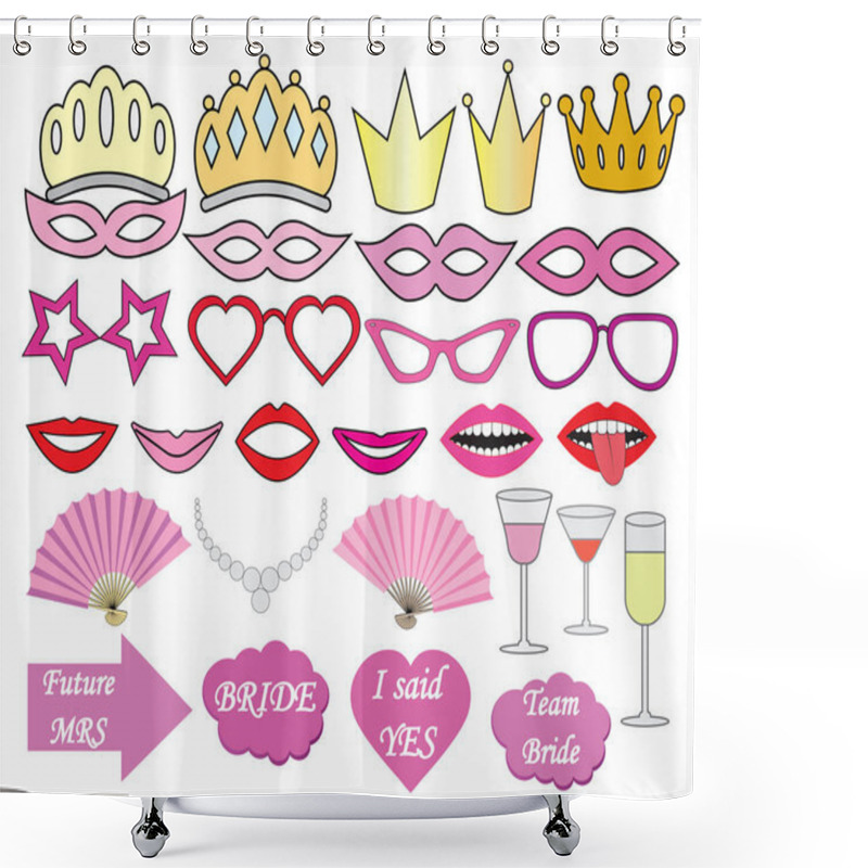 Personality  Bachelorette (hen, Wedding) Party Vector Set, Photo Booth Props Shower Curtains