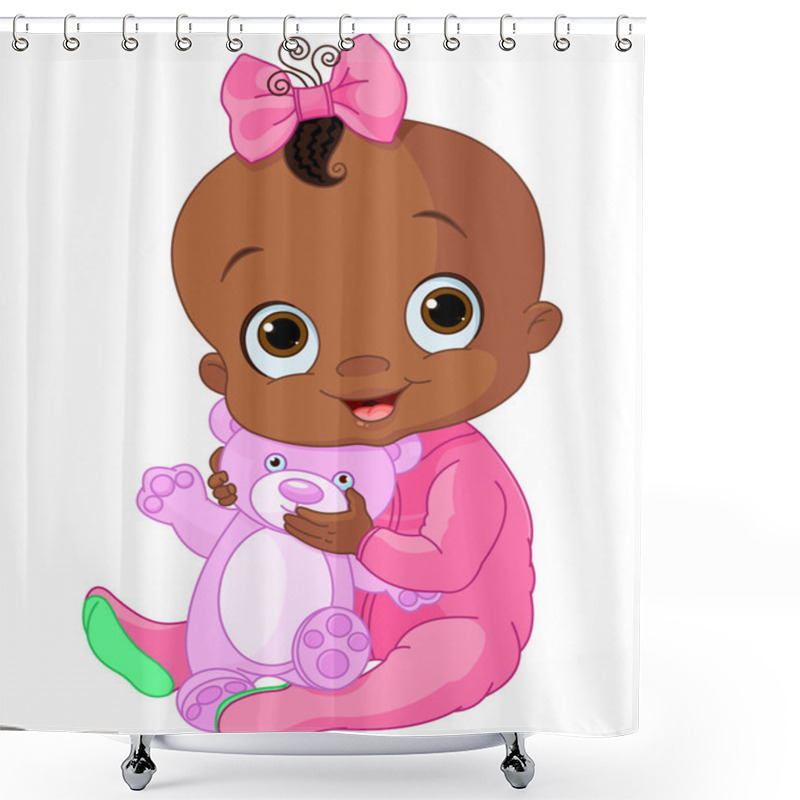 Personality  Cute Baby Girl With Teddy Bear Shower Curtains