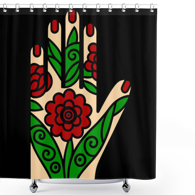 Personality  Minimalist Hand Mehndi Design With Floral Mandala Pattern Vector Illustration Shower Curtains