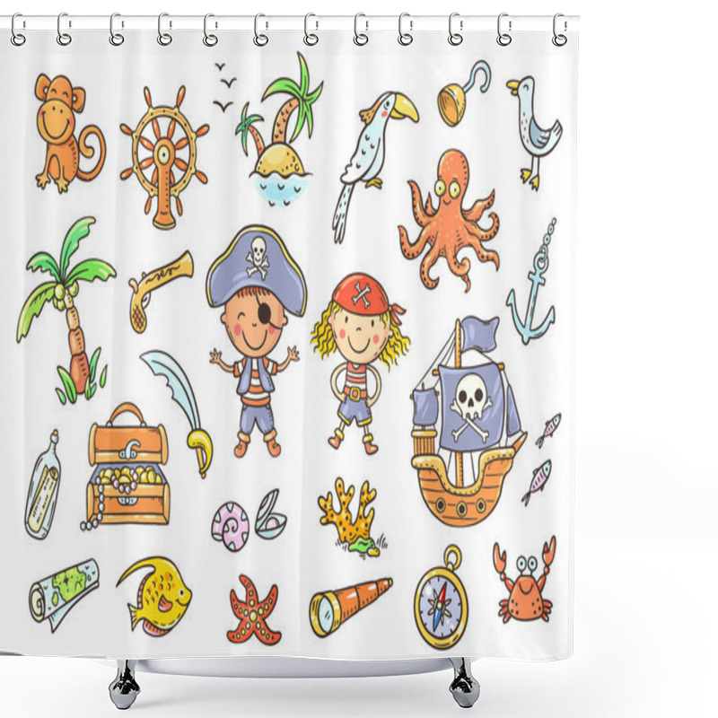 Personality  A Set Of Pirate Cliparts Suitable For Stickers Shower Curtains